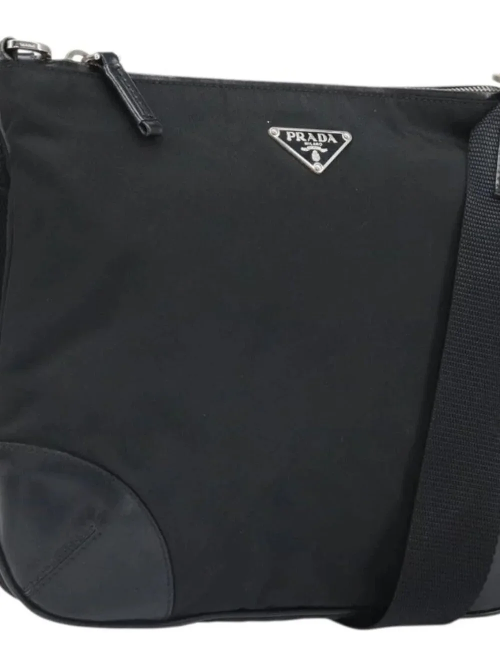 PRADA Shoulder Bag Nylon Leather Black Silver Auth 169453 - Picture 2 of 16